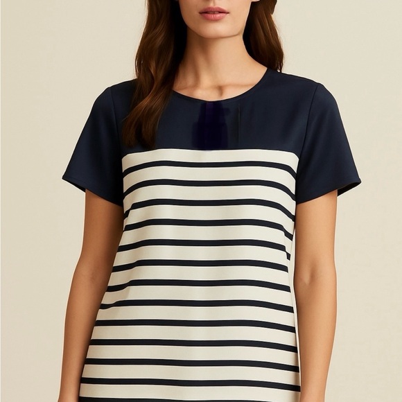 MICHAEL Michael Kors Navy and Cream Striped Silk Tee - Picture 1 of 4
